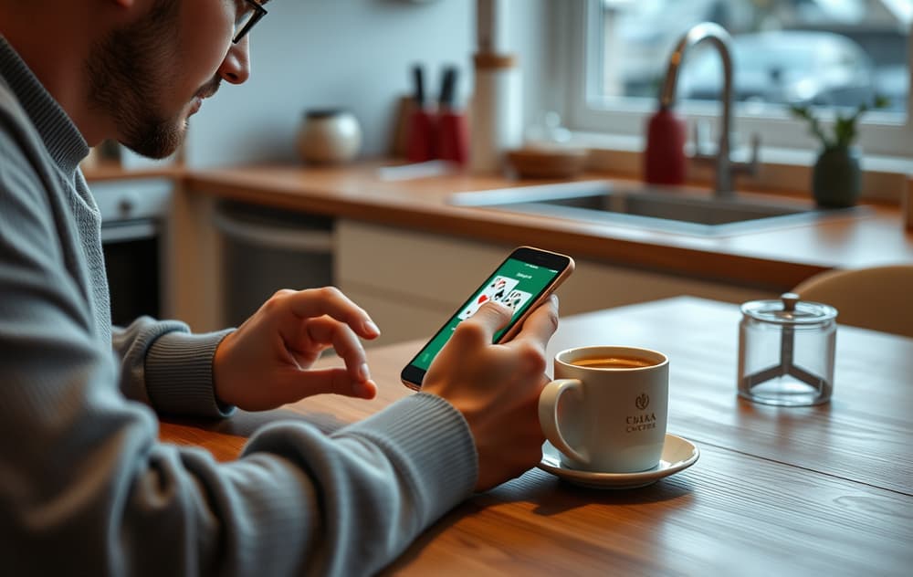 Spiller som spiller blackjack på mobiltelefon