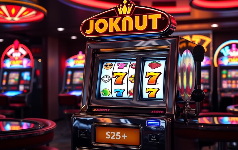 Spilleautomat med jackpot-skjerm som viser stor premie.